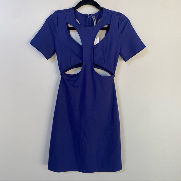 NWT by Anthropologie Ponte Cut-Out Navy Blue Short Sleeve Mini Dress Size XS - Picture 6 of 13